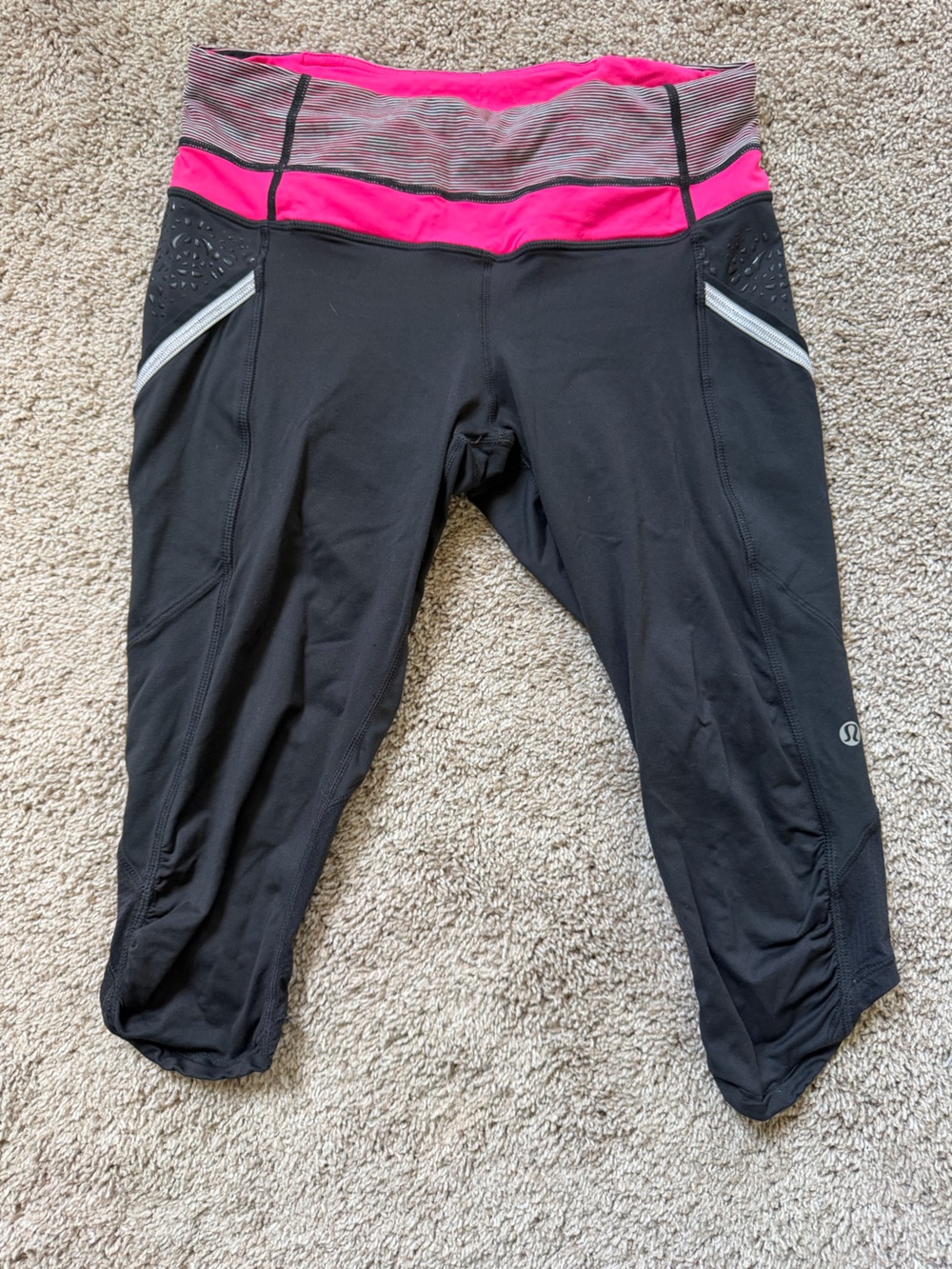 Lululemon Black & Pink Women's Athletic Track Pants with Pockets, Size 6